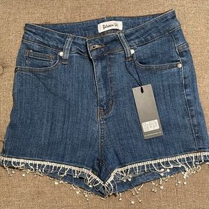 Diamond Tassels High Waist Denim Shorts
